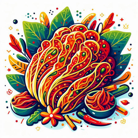 Hand drawn vector illustration of Chinese New Year celebration, Sukiyaki.のイラスト素材