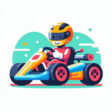 Cartoon karting boy. Vector illustration in a flat style.のイラスト素材