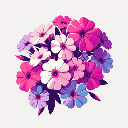 Beautiful bouquet of pink and purple flowers. Vector illustration.のイラスト素材