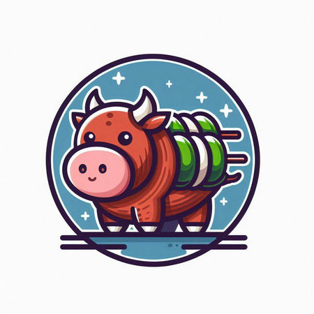 Illustration of a stylized illustration of a cow with a carrotのイラスト素材