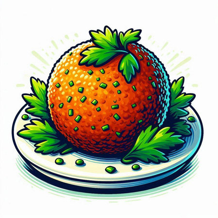 Strawberry on a plate with parsley. Vector illustration.のイラスト素材