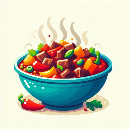 Beef stew with vegetables in a bowl. Cartoon vector illustration.のイラスト素材