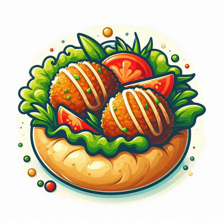 Illustration of hamburger with tomatoes and lettuce on a white backgroundのイラスト素材