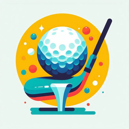 Golf club and ball. Vector illustration in a flat style.のイラスト素材