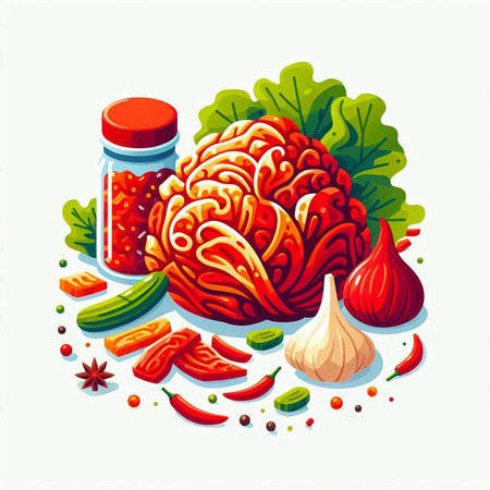 Vegetables and spices on a white background. Vector illustration.のイラスト素材