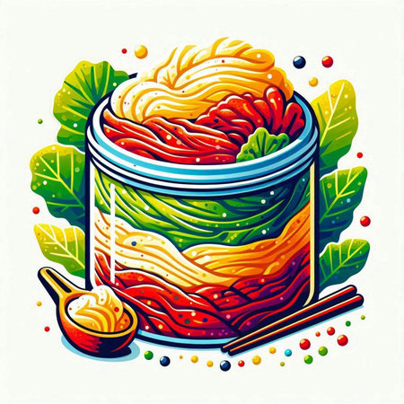 Chinese noodle in a jar with chopsticks. Vector illustration.のイラスト素材