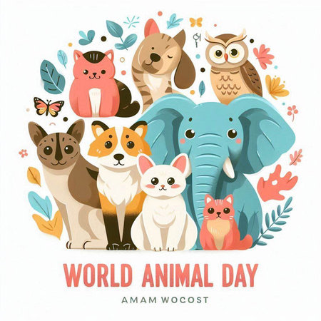 World Animal Day. Cute cartoon animals. Vector Illustration.のイラスト素材