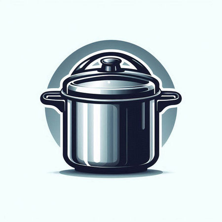 Illustration of a cooking pot with a lid on a white backgroundのイラスト素材