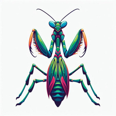 Praying mantis on a white background. Vector illustration.のイラスト素材