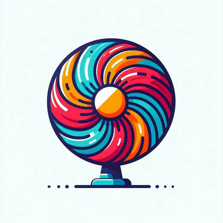 Vector illustration of a colorful spinning fan isolated on a white background.のイラスト素材