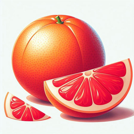 illustration of a red grapefruit and a slice on a white backgroundのイラスト素材