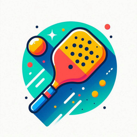 Tennis racket and ball icon on colorful background. Vector illustration.のイラスト素材