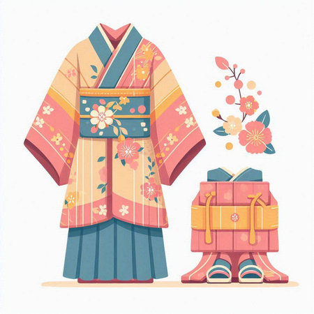 Japanese kimono. Traditional japanese clothes. Vector illustration.のイラスト素材