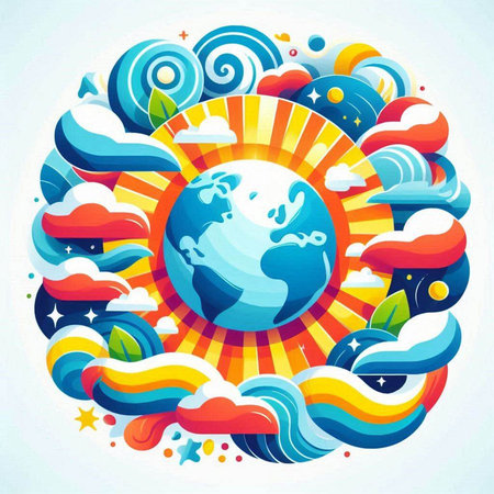 Illustration of the planet earth and the sun. Vector illustration.のイラスト素材