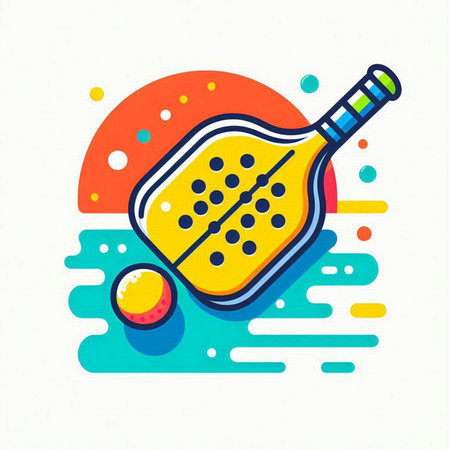Tennis racket and ball. Vector illustration in flat linear style.のイラスト素材