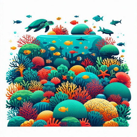 Underwater world with corals and tropical fish. Vector illustration.のイラスト素材