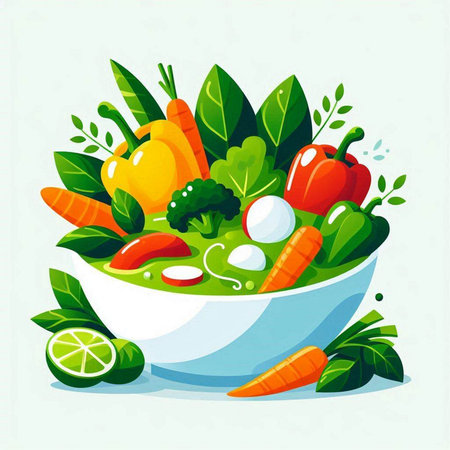 Vegetable salad in a bowl. Healthy food. Vector illustration.のイラスト素材