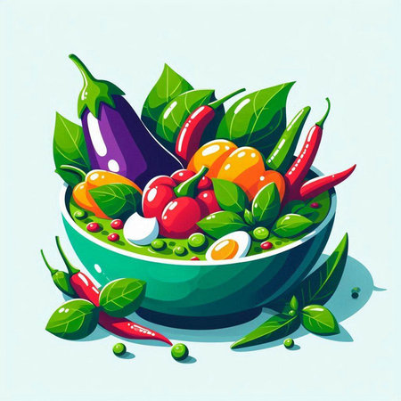 Vegetable salad in a bowl on a light background. Vector illustration.のイラスト素材
