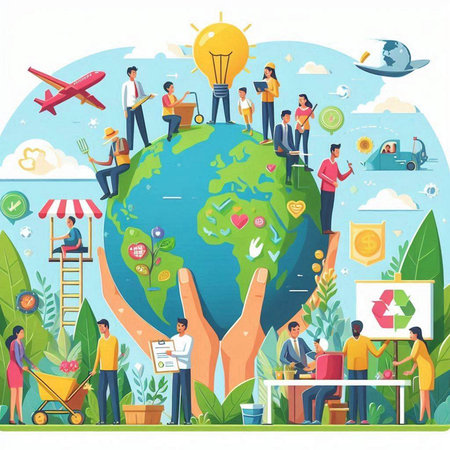 People around the world. World environment day concept. Vector illustration.のイラスト素材