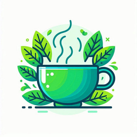 Cup of tea with leaves. Vector illustration in flat style.のイラスト素材