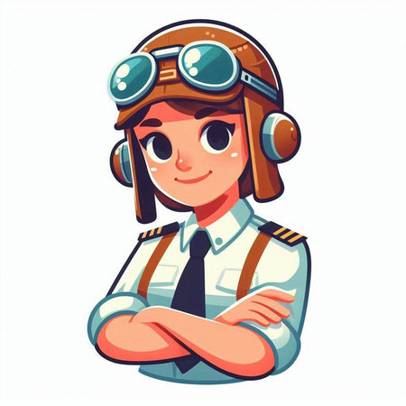 Vector cartoon illustration of a girl pilot in a helmet and goggles.のイラスト素材