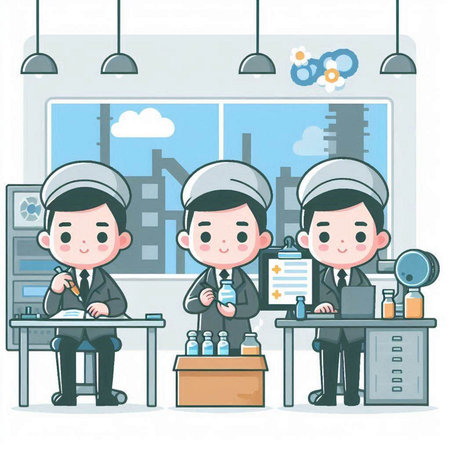 Male and female staff working in the coffee shop, vector illustration.のイラスト素材