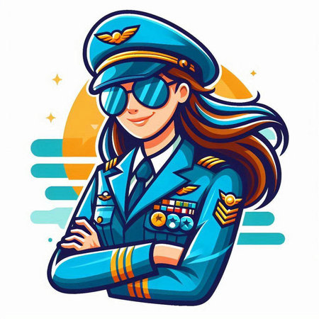 Vector illustration of a female police officer in blue uniform and sunglasses.のイラスト素材