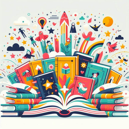 Vector illustration of an open book with many books. Education concept.のイラスト素材