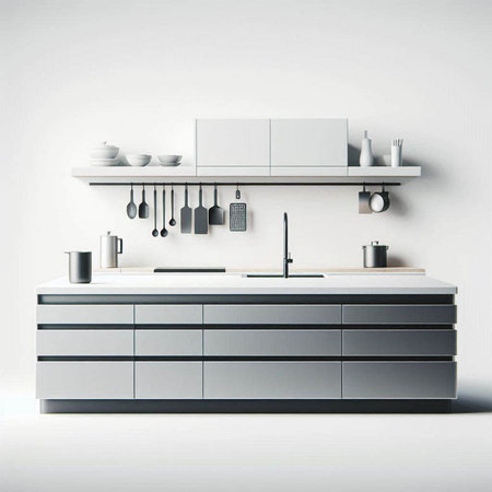 Modern kitchen interior with built in sink and cooker. 3d renderのイラスト素材