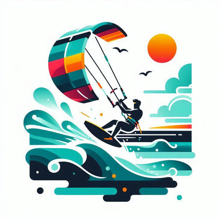 Kitesurfing, extreme sport, vector illustration, flat designのイラスト素材
