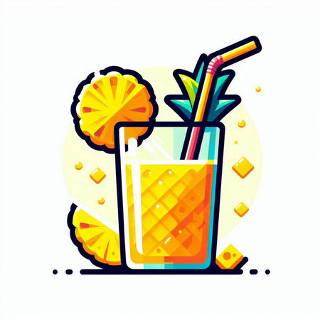 Cocktail with pineapple and straws. Vector illustration in flat styleのイラスト素材