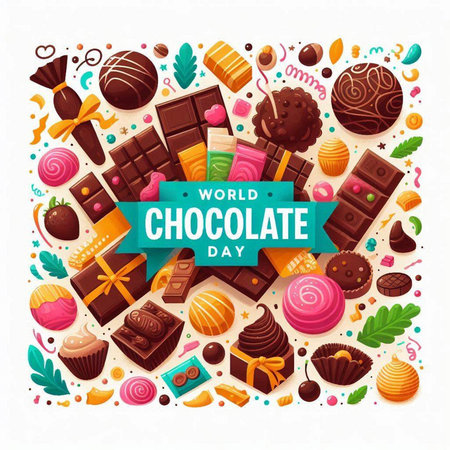 Chocolate candies background. Colorful vector illustration of chocolate desserts.のイラスト素材