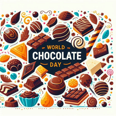World Chocolate Day banner with sweets and candies. Vector illustration.のイラスト素材