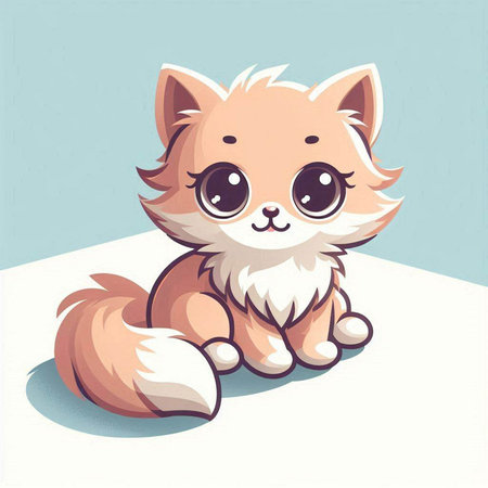 Cute cartoon fox sitting on the snow. Vector illustration of a little cat.のイラスト素材