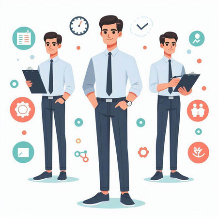 Businessman character design. Vector illustration in flat cartoon style. Business conceptのイラスト素材