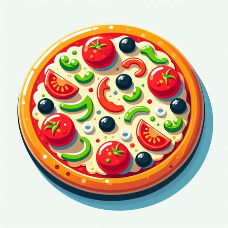 Pizza with tomato, olives and cheese. Vector illustration.のイラスト素材