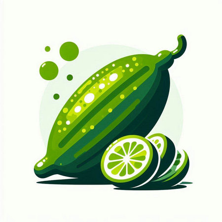 Cucumber with slices of lemon on a white background. Vector illustration.のイラスト素材