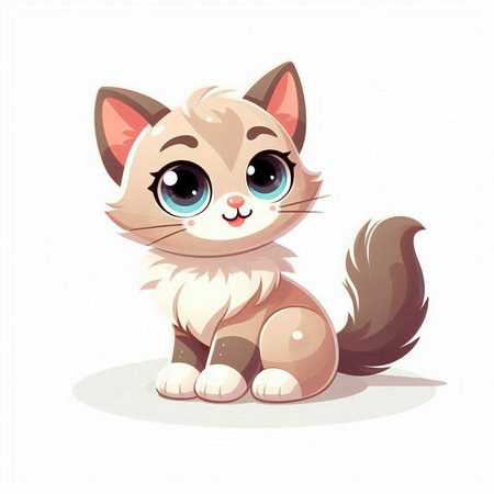 Cute cartoon kitten. Vector illustration isolated on a white background.のイラスト素材