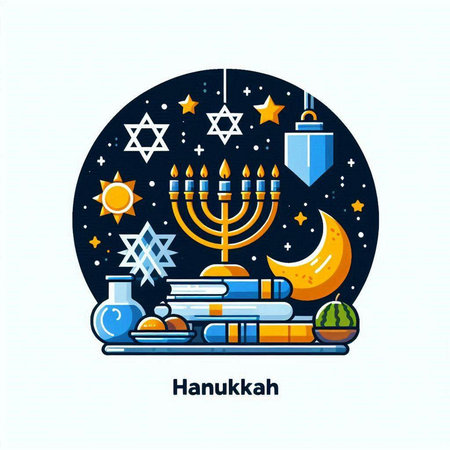 Hanukkah greeting card. Vector illustration in flat style.のイラスト素材
