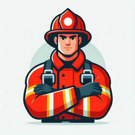 Fireman in uniform. Vector illustration of fireman in flat style.のイラスト素材