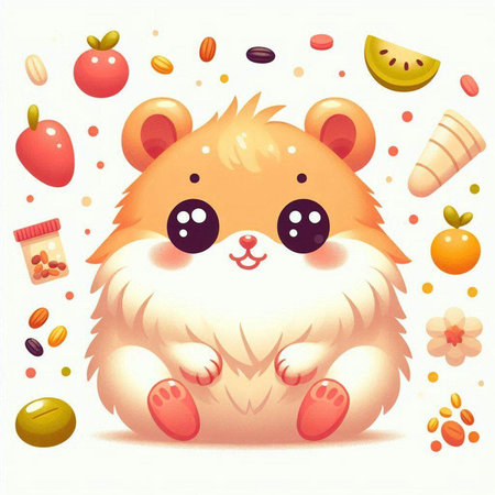 Cute hamster with sweets and candies. Vector illustration.のイラスト素材