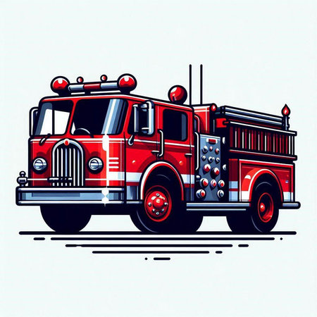 Fire engine. Vector illustration. Isolated on a white background.のイラスト素材