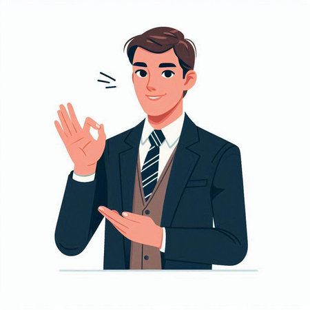 Businessman showing ok hand sign. Vector illustration in cartoon style.のイラスト素材