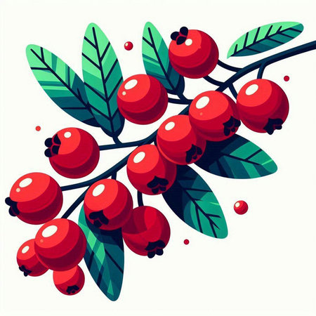 Vector illustration of rowan branch with red berries on white background.のイラスト素材