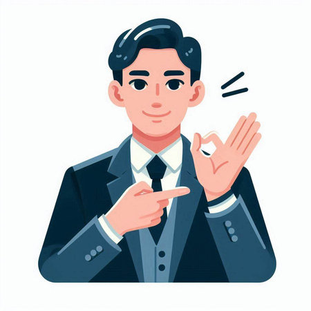 Businessman showing OK sign. Vector illustration in flat cartoon style.のイラスト素材