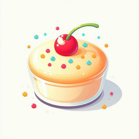 Illustration of a cupcake with cherries and colorful sprinklesのイラスト素材
