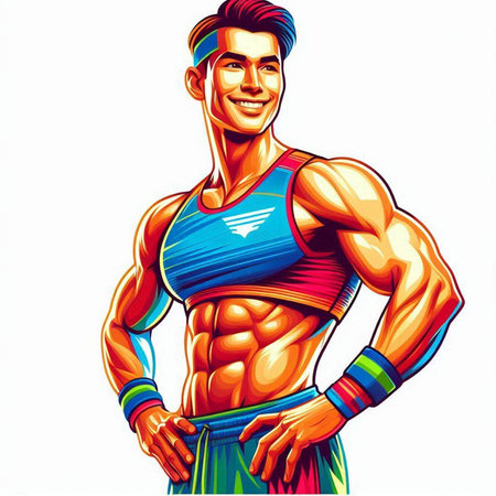 Fitness man isolated on white background. Vector illustration of bodybuilder.のイラスト素材