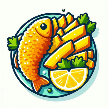 Fish with lemon and parsley on a plate. Vector illustration.のイラスト素材
