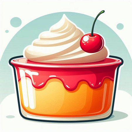 Illustration of a Cupcake with Cream and Cherry in a Bowlのイラスト素材
