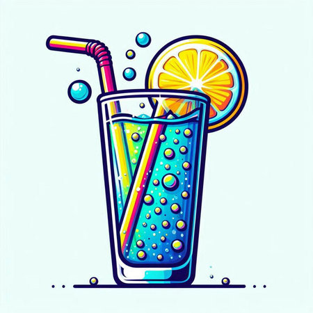 Cocktail with a straw and a slice of orange, vector illustration.のイラスト素材